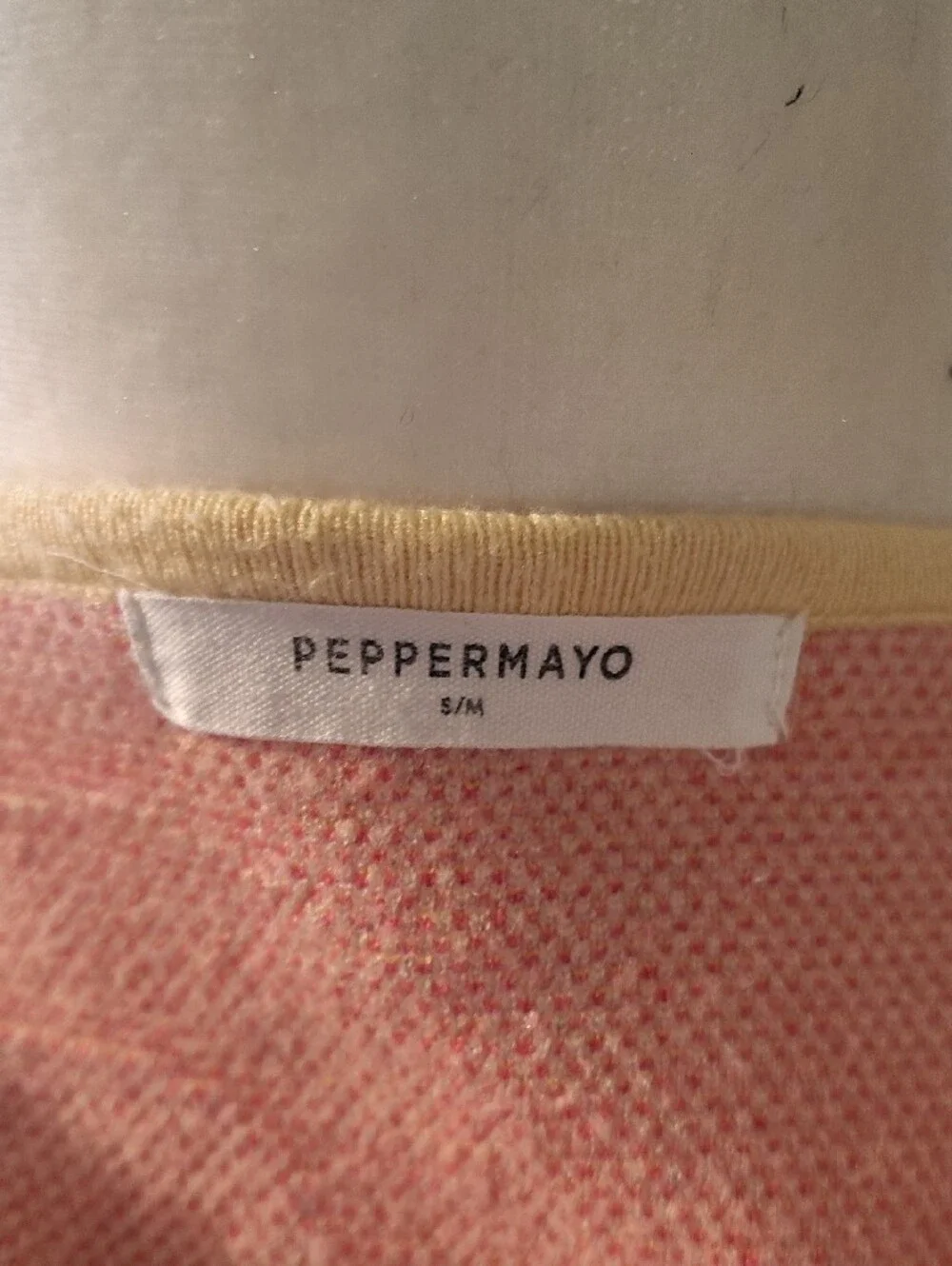 Peppermayo Pastel Knit Tie Front Crop Top in Pink & Yellow Trim Festival